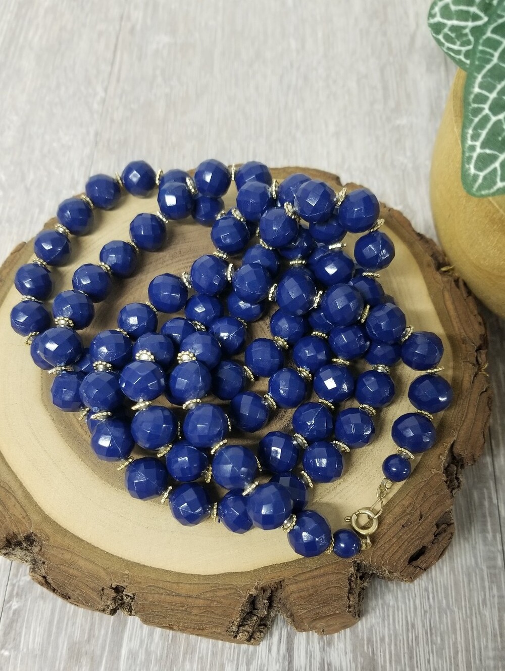 Long Royal Blue Beaded Necklace Vintage - Picture 9 of 10